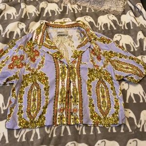 UO Printed Button Down Crop Top